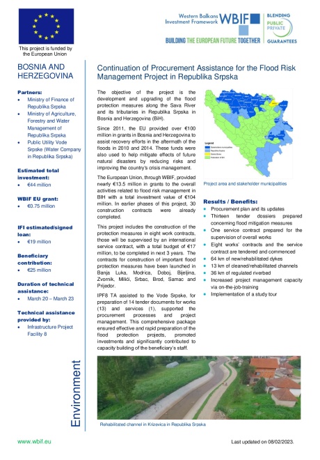 Continuation of Procurement Assistance for the Flood Risk Management Project in Republika Srpska