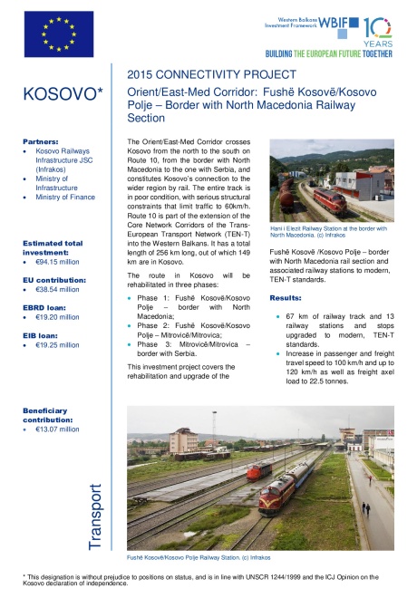 2015 Connectivity Project: Orient/East-Med Corridor, Fushe Kosova – Border with North Macedonia